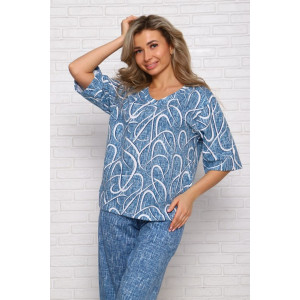 Костюм двойка женский "Джина ВР" кулирка (последний размер) голубой принт верхний 56,64