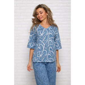 Костюм двойка женский "Джина ВР" кулирка (последний размер) голубой принт верхний 56,64