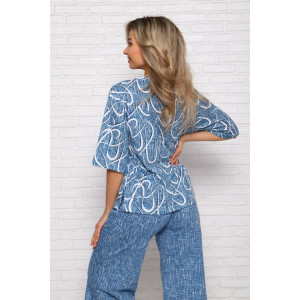 Костюм двойка женский "Джина ВР" кулирка (последний размер) голубой принт верхний 56,64