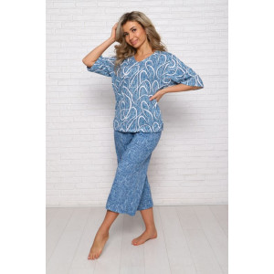 Костюм двойка женский "Джина ВР" кулирка (последний размер) голубой принт верхний 56,64