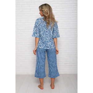 Костюм двойка женский "Джина ВР" кулирка (последний размер) голубой принт верхний 56,64