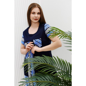 Платье женское №7278 кулирка (р-ры: 48-64) синий-серая полоса