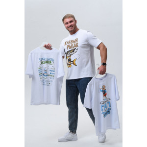 Футболка мужская №8539/1 кулирка (р-ры: 48-64) белый-рыбак Футболка мужская №8539/1 кулирка (р-ры: 48-64) белый-рыбак