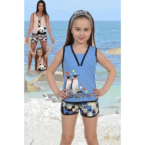 Пижама детская №5011 кулирка (р-ры: 32-36) пингвины