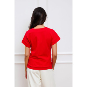 Футболка женская №034RED трикотаж+пике (последний размер) красный 54