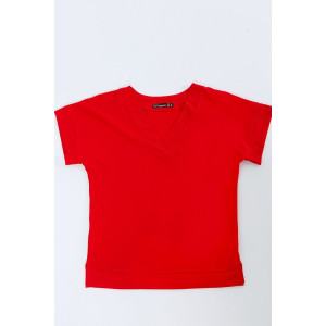 Футболка женская №034RED трикотаж+пике (последний размер) красный 54