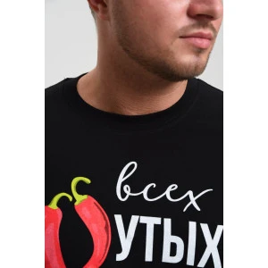 Футболка мужская №8539 кулирка (р-ры: 48-64) черный-перец Футболка мужская №8539 кулирка (р-ры: 48-64) черный-перец