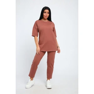 Костюм двойка женский 01048 футер с лайкрой (р-ры: 44-60) коричневый Костюм двойка женский 01048 футер с лайкрой (р-ры: 44-60) коричневый