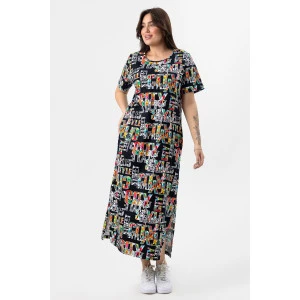 Платье женское М-946 кулирка (р-ры: 48-58) черные буквы Платье женское М-946 кулирка (р-ры: 48-58) черные буквы