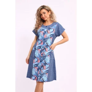 Халат женский 566 кулирка (р-ры: 48-62) синий-коралловый-листья Халат женский 566 кулирка (р-ры: 48-62) синий-коралловый-листья