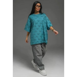 Футболка женская "Ирбис" махра жаккард (р-ры: 44-66) махра петроль микки