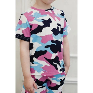 Костюм двойка детский №34515 кулирка (р-ры: 28-42) камуфляж с розовым Костюм двойка детский №34515 кулирка (р-ры: 28-42) камуфляж с розовым