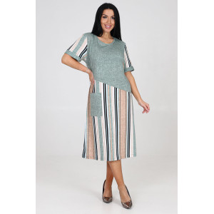 Платье женское "Каприз" ПлК-1544 кулирка (последний размер) зелено-бежево-белая полоса 56 Платье женское "Каприз" ПлК-1544 кулирка (последний размер) зелено-бежево-белая полоса 56
