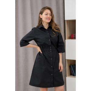 Халат медицинский женский М-075-124 тиси (р-ры: 42-54) черный-2