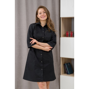 Халат медицинский женский М-075-124 тиси (р-ры: 42-54) черный-2