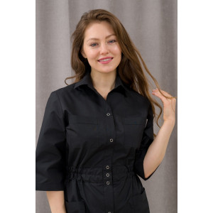 Халат медицинский женский М-075-124 тиси (р-ры: 42-54) черный-2