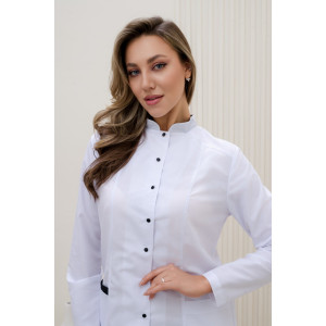 Халат медицинский женский М-051-0/124 тиси (р-ры: 42-56) белый-черный