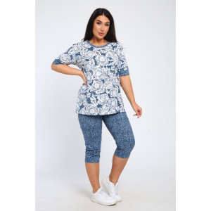 Костюм двойка женский КБЖЖ 0050А кулирка (р-ры: XXL-9XL) белый-голубой