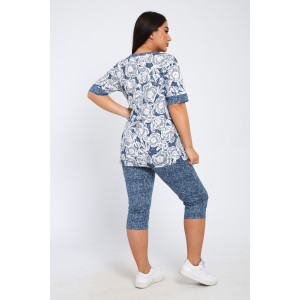 Костюм двойка женский КБЖЖ 0050А кулирка (р-ры: XXL-9XL) белый-голубой