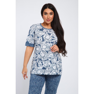 Костюм двойка женский КБЖЖ 0050А кулирка (р-ры: XXL-9XL) белый-голубой