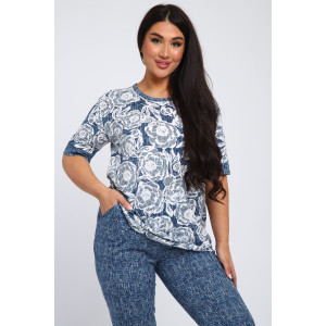 Костюм двойка женский КБЖЖ 0050А кулирка (р-ры: XXL-9XL) белый-голубой