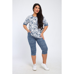 Костюм двойка женский КБЖЖ 0050А кулирка (р-ры: XXL-9XL) белый-голубой