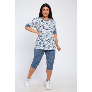 Костюм двойка женский КБЖЖ 0050А кулирка (р-ры: XXL-9XL) белый-голубой