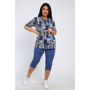 Костюм двойка женский КБЖЖ 0050А кулирка (р-ры: XXL-9XL) синий-розовый