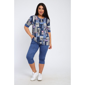 Костюм двойка женский КБЖЖ 0050А кулирка (р-ры: XXL-9XL) синий-розовый