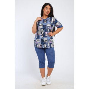 Костюм двойка женский КБЖЖ 0050А кулирка (р-ры: XXL-9XL) синий-розовый