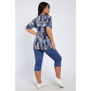 Костюм двойка женский КБЖЖ 0050А кулирка (р-ры: XXL-9XL) синий-розовый
