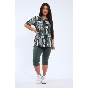 Костюм двойка женский КБЖЖ 0050А кулирка (р-ры: XXL-9XL) зеленый-желтый