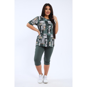 Костюм двойка женский КБЖЖ 0050А кулирка (р-ры: XXL-9XL) зеленый-желтый