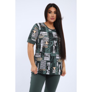 Костюм двойка женский КБЖЖ 0050А кулирка (р-ры: XXL-9XL) зеленый-желтый