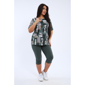 Костюм двойка женский КБЖЖ 0050А кулирка (р-ры: XXL-9XL) зеленый-желтый