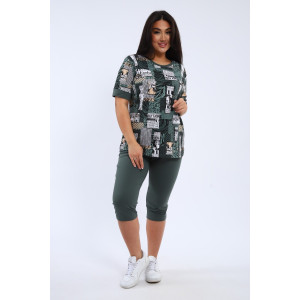 Костюм двойка женский КБЖЖ 0050А кулирка (р-ры: XXL-9XL) зеленый-желтый