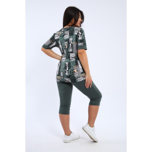 Костюм двойка женский КБЖЖ 0050А кулирка (р-ры: XXL-9XL) зеленый-желтый