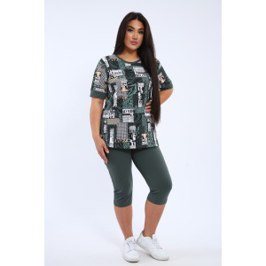 Костюм двойка женский КБЖЖ 0050А кулирка (р-ры: XXL-9XL) зеленый-желтый