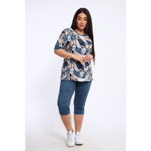 Костюм двойка женский КБЖЖ 0050А кулирка (р-ры: XXL-9XL) желтый-т.синий