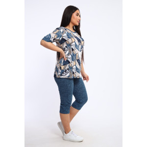 Костюм двойка женский КБЖЖ 0050А кулирка (р-ры: XXL-9XL) желтый-т.синий