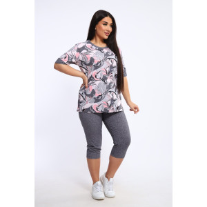 Костюм двойка женский КБЖЖ 0050А кулирка (р-ры: XXL-9XL) розовый-серый