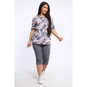 Костюм двойка женский КБЖЖ 0050А кулирка (р-ры: XXL-9XL) розовый-серый