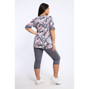 Костюм двойка женский КБЖЖ 0050А кулирка (р-ры: XXL-9XL) розовый-серый