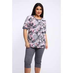 Костюм двойка женский КБЖЖ 0050А кулирка (р-ры: XXL-9XL) розовый-серый