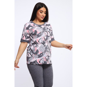 Костюм двойка женский КБЖЖ 0050А кулирка (р-ры: XXL-9XL) розовый-серый