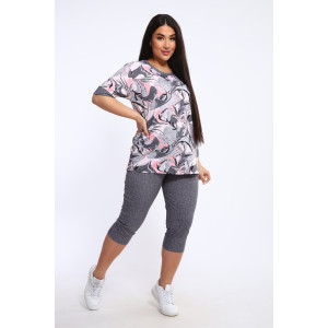 Костюм двойка женский КБЖЖ 0050А кулирка (р-ры: XXL-9XL) розовый-серый