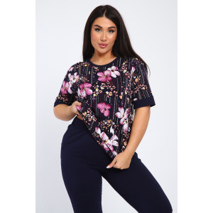 Костюм двойка женский КБЖЖ 0050А кулирка (р-ры: XXL-9XL) синий-фиолетовый
