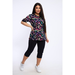 Костюм двойка женский КБЖЖ 0050А кулирка (р-ры: XXL-9XL) синий-беж