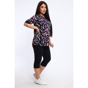 Костюм двойка женский КБЖЖ 0050А кулирка (р-ры: XXL-9XL) синий-беж