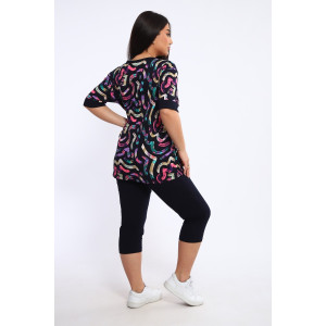 Костюм двойка женский КБЖЖ 0050А кулирка (р-ры: XXL-9XL) синий-беж